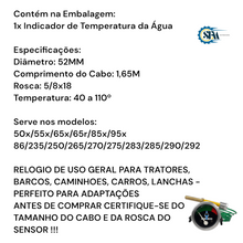 Carregar imagem no visualizador da galeria, Marcador da Temperatura de Água 52mm Cabo de 1,65m com Rosca 5/8x18 - 035367
