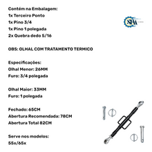 Carregar imagem no visualizador da galeria, Kit Terceiro ponto 65cm fechado e 78cm aberto com olhal de 33mm e 26mm com pinos e quebra dedo- 488040
