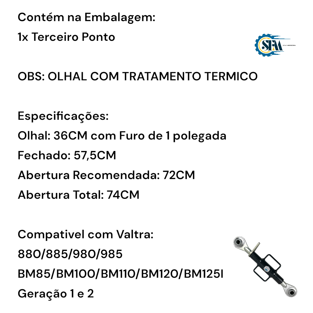 Terceiro ponto 57cm fechado e 72cm aberto com olhais de 36mm - 80288200